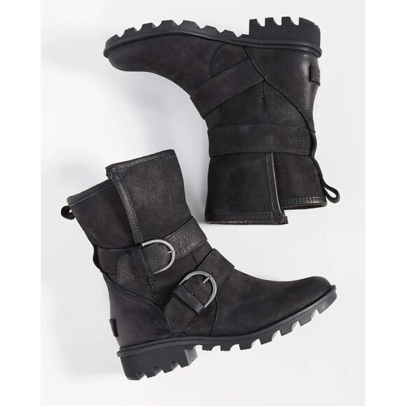 Sorel Phoenix Moto Shearling & Leather Mid-Calf Boots black 6.5 - Picture 1 of 13